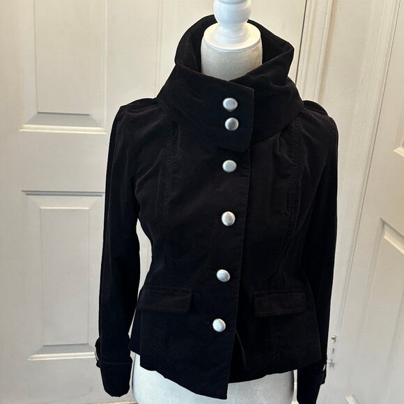 Michael Kors Women’s Military Style Black Velvet Waist Jacket w/ Pockets Size PM - Picture 1 of 13